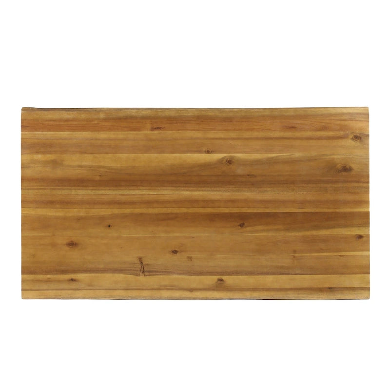 Table basse d'extérieur Roomfitters, plateau rectangulaire en bois d'acacia avec pieds en métal en forme de X, naturel et noir