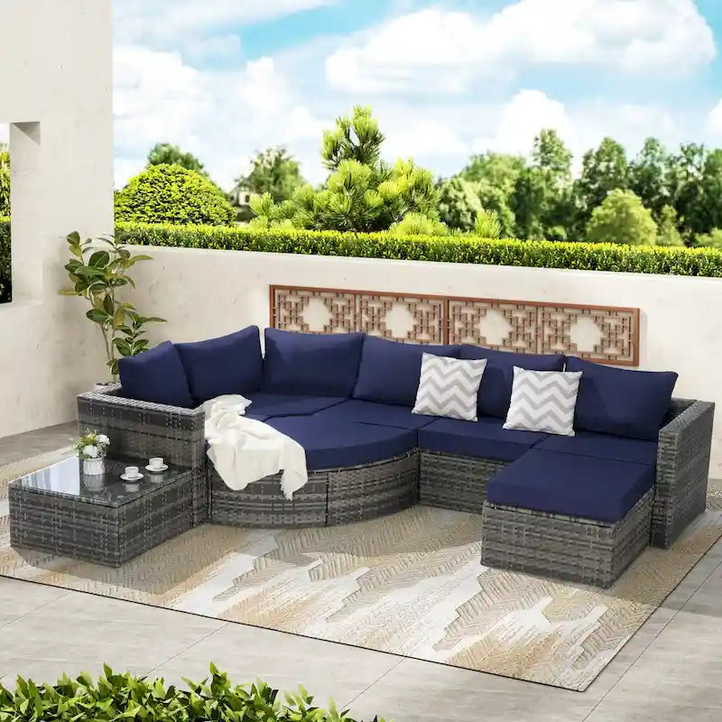 8-Piece Modular Sectional Sofa Set with Glass Table