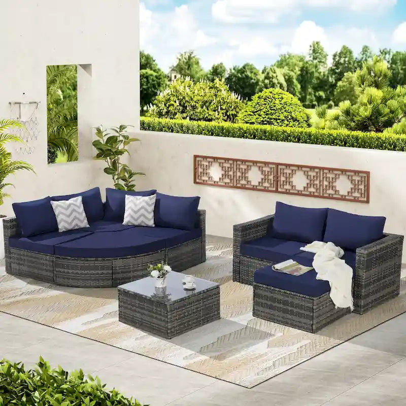 Canapé d'angle modulable 8 pièces avec table en verre