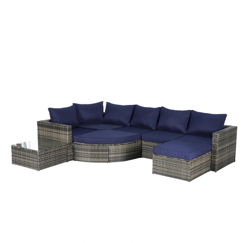 Canapé d'angle modulable 8 pièces avec table en verre