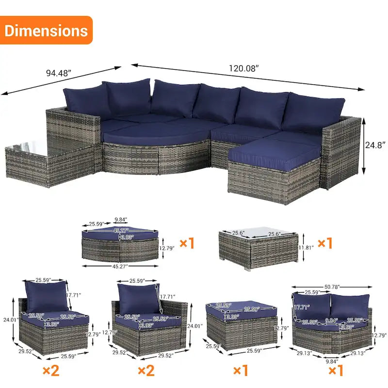 Canapé d'angle modulable 8 pièces avec table en verre
