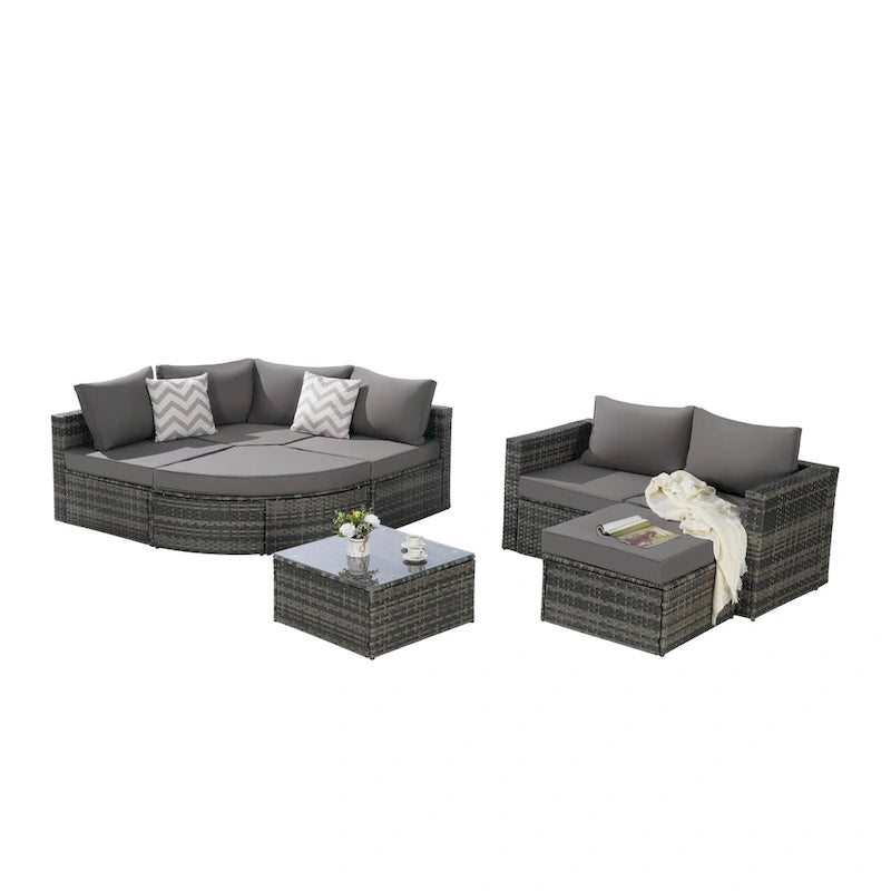 Canapé d'angle modulable 8 pièces avec table en verre