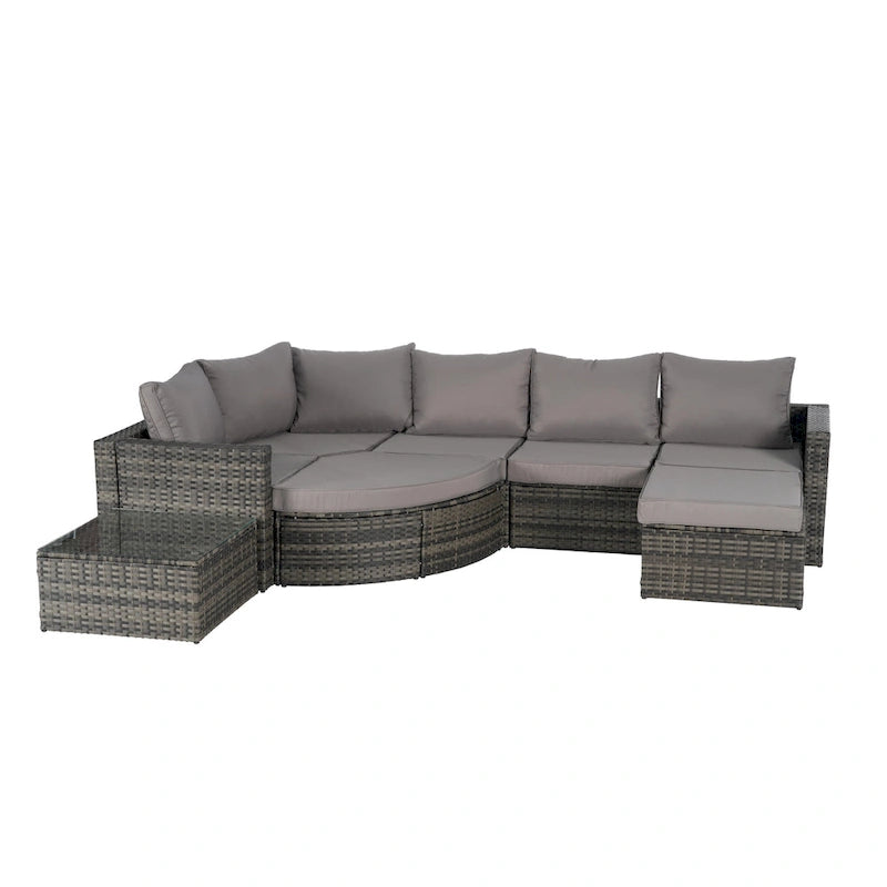 Canapé d'angle modulable 8 pièces avec table en verre