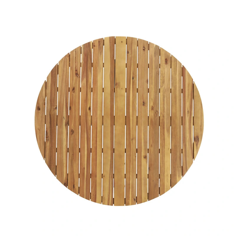 Table de salle à manger d'extérieur, plateau en teck et acacia, pieds en métal noir