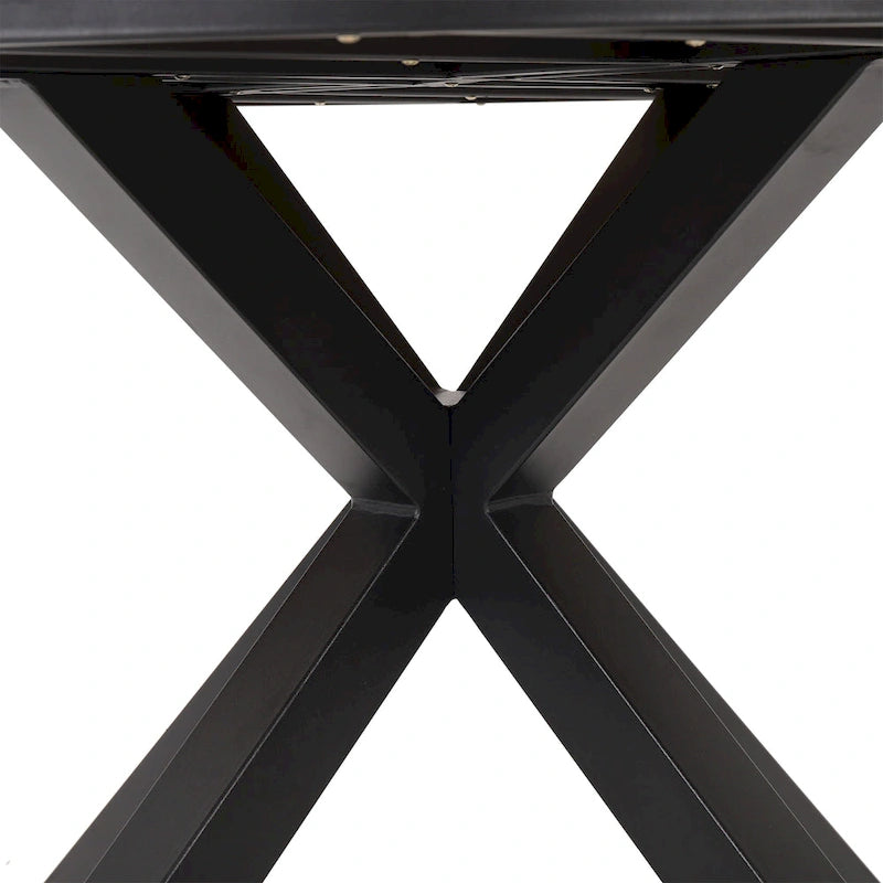 Table de salle à manger d'extérieur, plateau en teck et acacia, pieds en métal noir