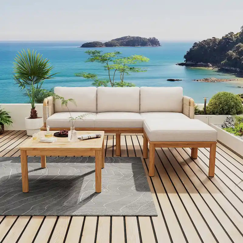 Outdoor 3-piece Acacia Wood and Rope Patio Sofa Set