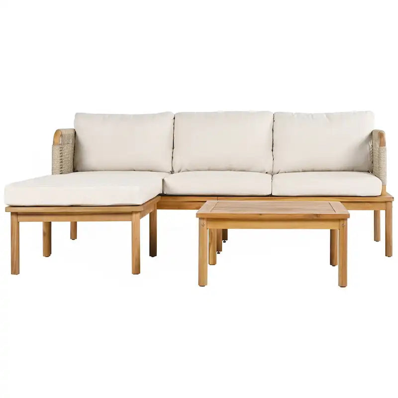 Ensemble de canapés de patio 3 pièces en bois d'acacia et corde pour l'extérieur