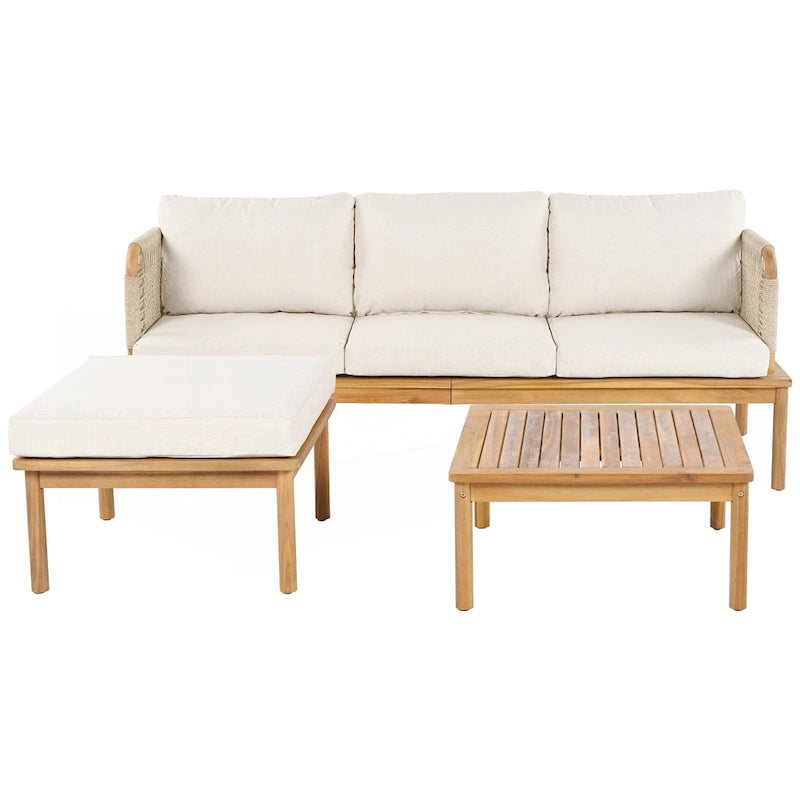 Ensemble de canapés de patio 3 pièces en bois d'acacia et corde pour l'extérieur