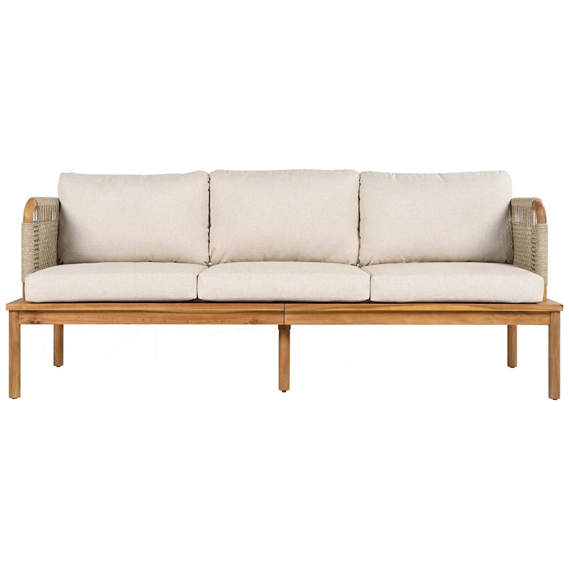 Ensemble de canapés de patio 3 pièces en bois d'acacia et corde pour l'extérieur