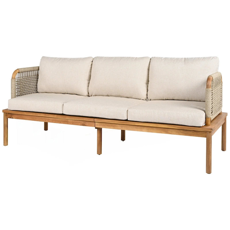 Ensemble de canapés de patio 3 pièces en bois d'acacia et corde pour l'extérieur