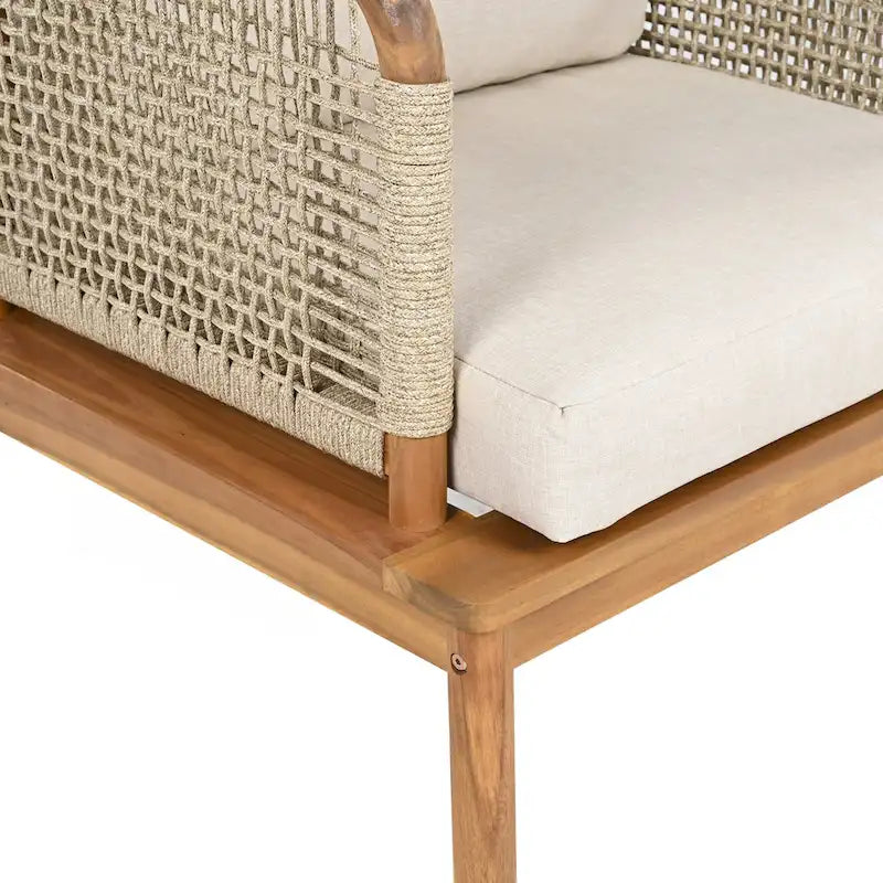Ensemble de canapés de patio 3 pièces en bois d'acacia et corde pour l'extérieur