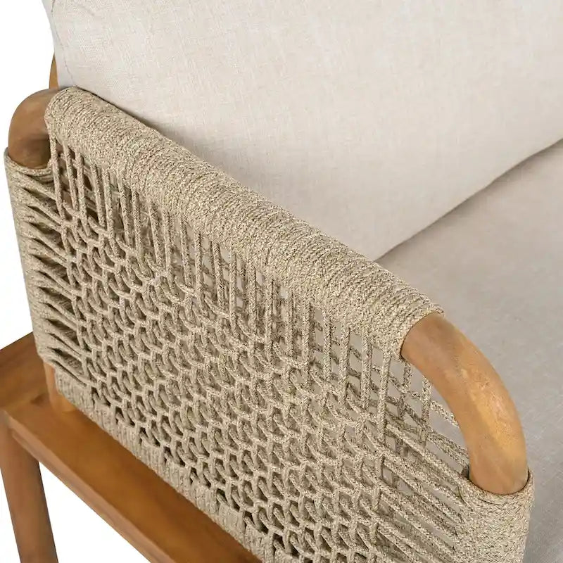 Ensemble de canapés de patio 3 pièces en bois d'acacia et corde pour l'extérieur