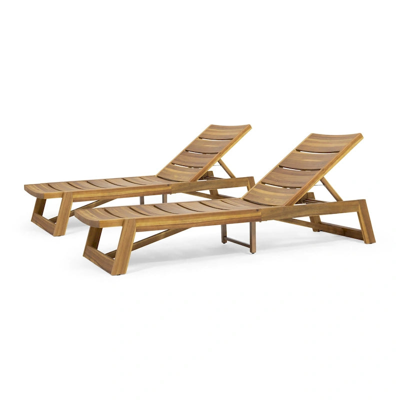 Ensemble de 2 chaises longues Maki en bois d'acacia et fer jaune-brun, mobilier d'extérieur pour patio 78 po