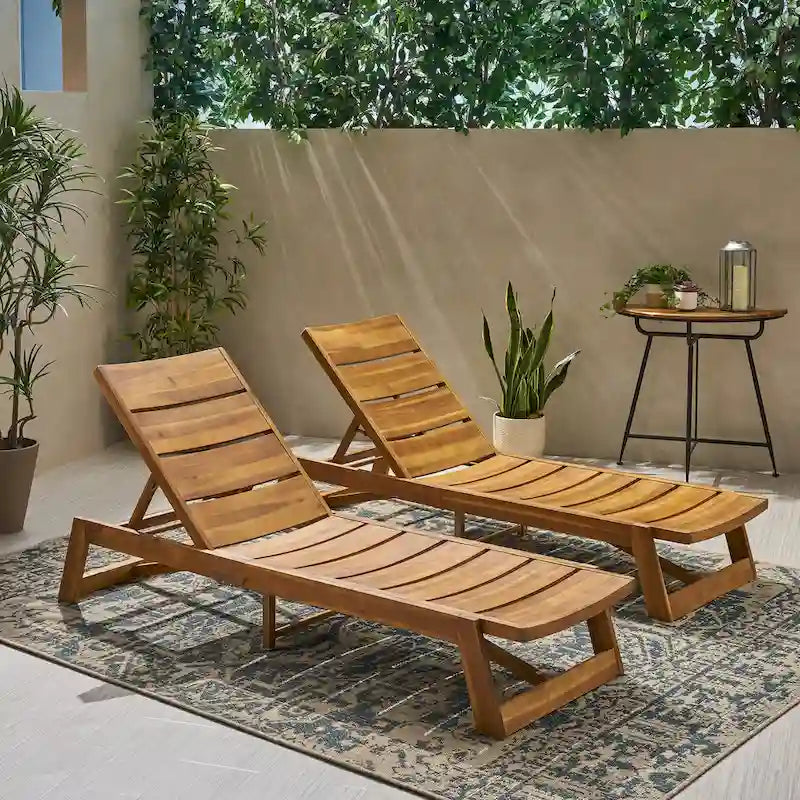 Ensemble de 2 chaises longues Maki en bois d'acacia et fer jaune-brun, mobilier d'extérieur pour patio 78 po