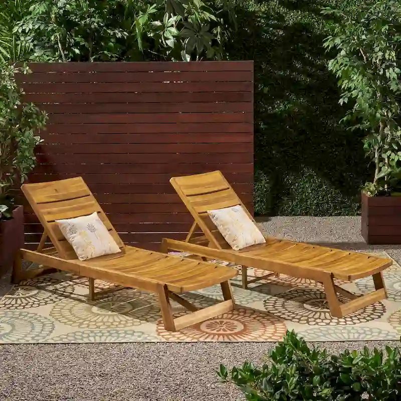 Ensemble de 2 chaises longues Maki en bois d'acacia et fer jaune-brun, mobilier d'extérieur pour patio 78 po