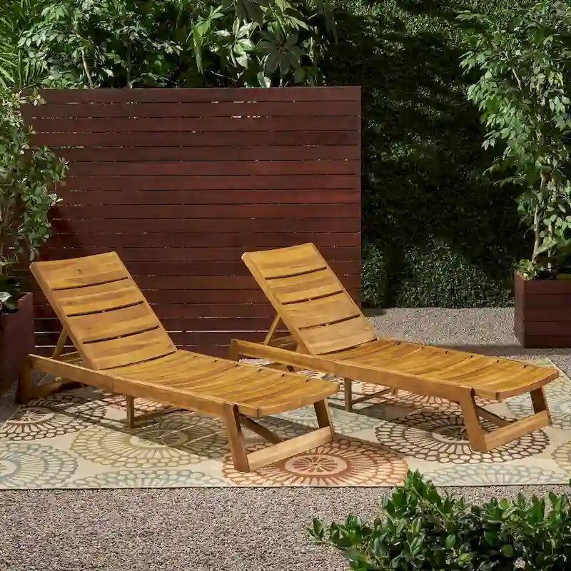 Ensemble de 2 chaises longues Maki en bois d'acacia et fer jaune-brun, mobilier d'extérieur pour patio 78 po