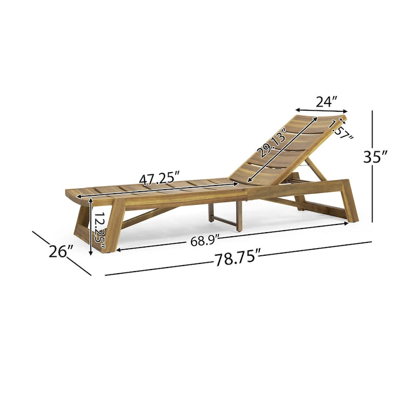 Ensemble de 2 chaises longues Maki en bois d'acacia et fer jaune-brun, mobilier d'extérieur pour patio 78 po