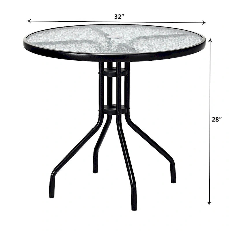 Costway Table Ronde d'Extérieur 32" Plateau en Verre Trempé