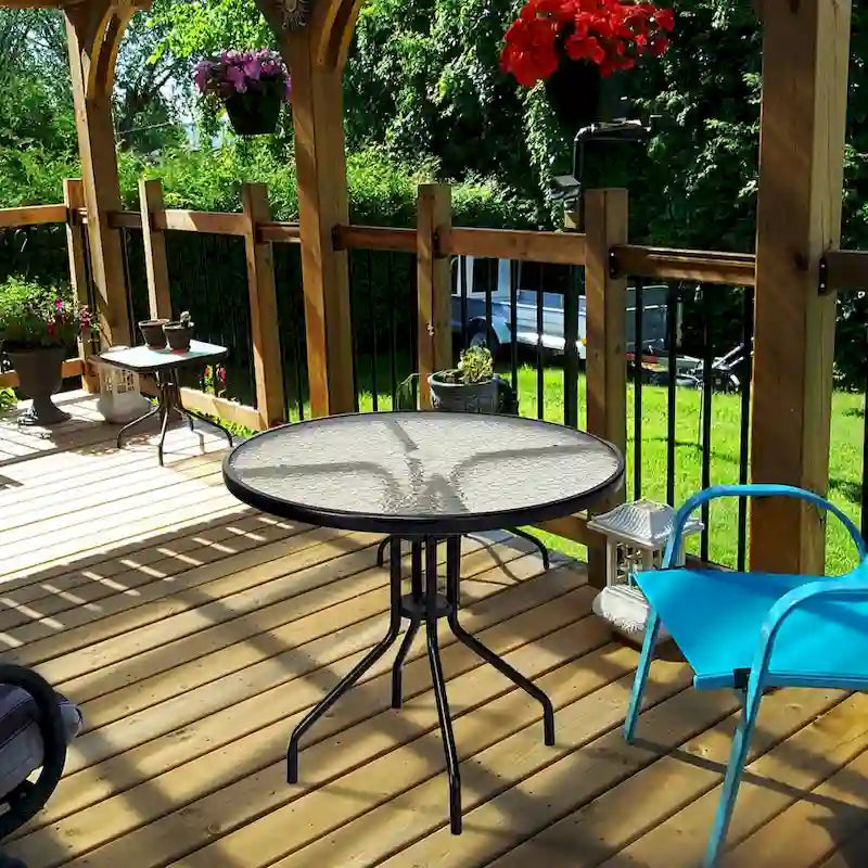 Costway Table Ronde d'Extérieur 32" Plateau en Verre Trempé