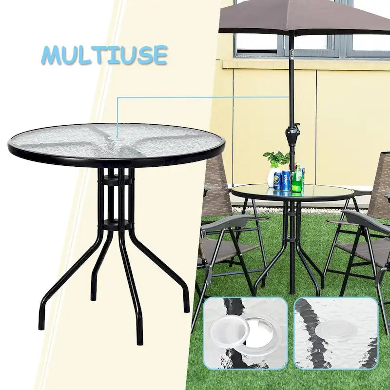 Costway Table Ronde d'Extérieur 32" Plateau en Verre Trempé
