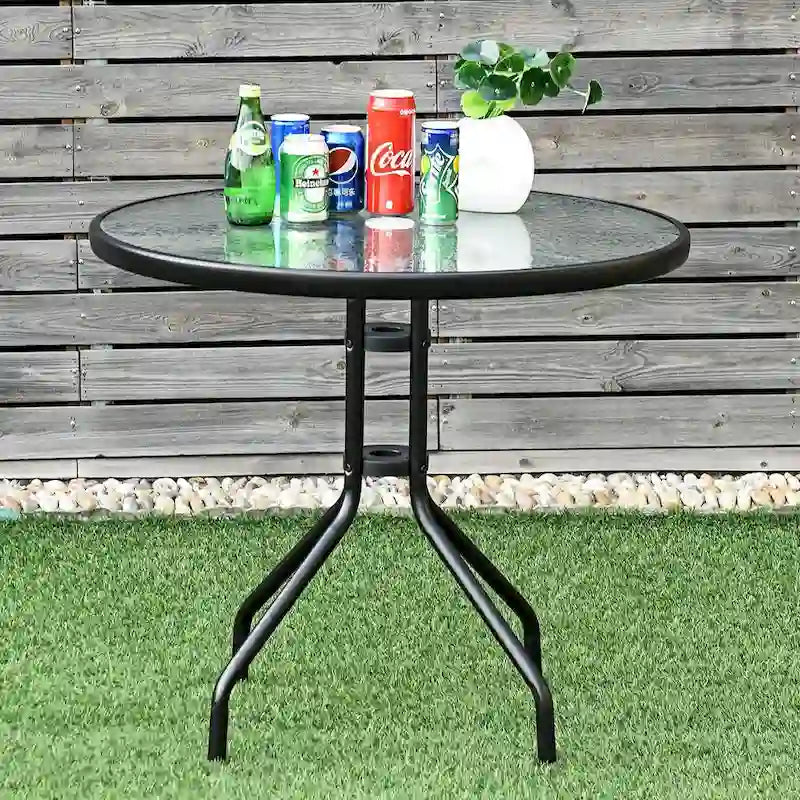Costway Table Ronde d'Extérieur 32" Plateau en Verre Trempé