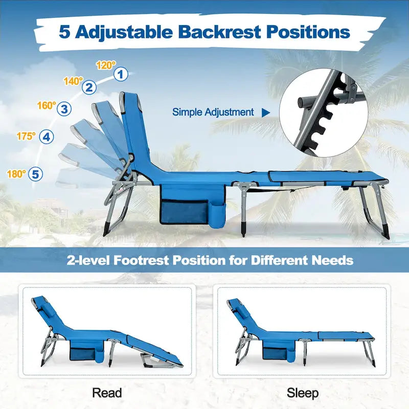 Chaise longue pliable Costway 5 positions avec trou pour le visage - Voir détails