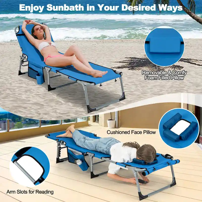 Chaise longue pliable Costway 5 positions avec trou pour le visage - Voir détails