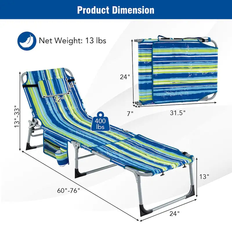 Chaise longue pliable Costway 5 positions avec trou pour le visage - Voir détails