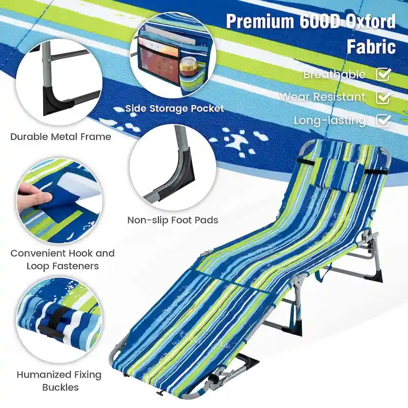 Chaise longue pliable Costway 5 positions avec trou pour le visage - Voir détails