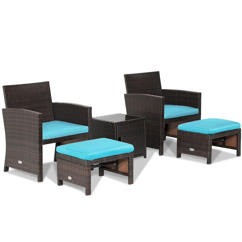 Costway Ensemble de Meubles de Jardin en Rotin 5 Pièces avec Ottoman Rembourré et Housse - Voir Détails
