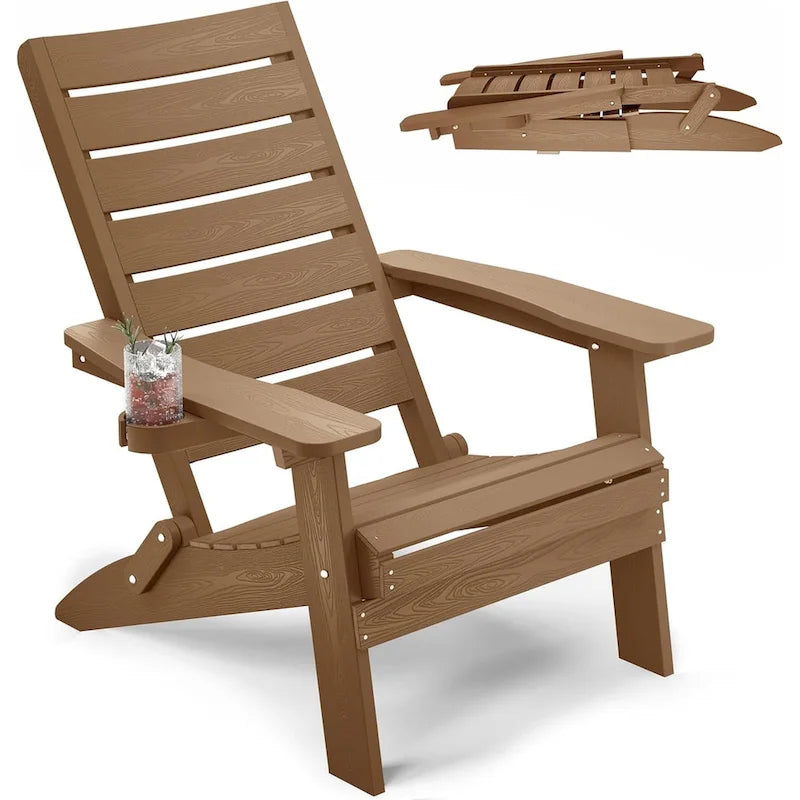 WINSOON HIPS Folding Adirondack Chairs with Arc Back & Cup Holder