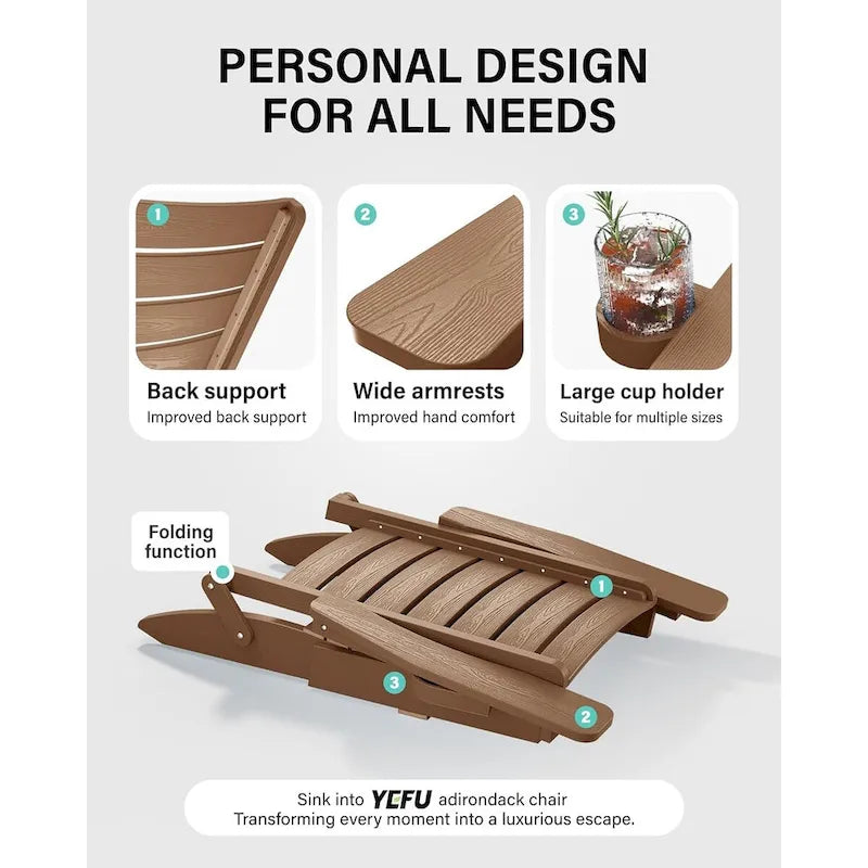 Chaises Adirondack pliantes WINSOON HIPS avec dossier incurvé et porte-gobelet