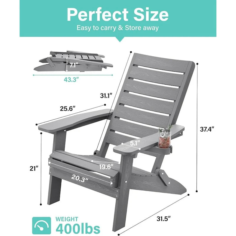 Chaises Adirondack pliantes WINSOON HIPS avec dossier incurvé et porte-gobelet