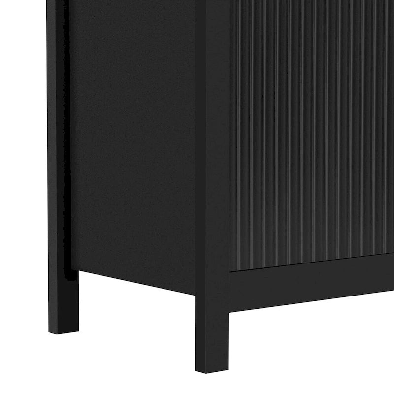 Meuble d'entrée avec motif ondulé - 3 étagères réglables, 3 tiroirs et portes fermées, console de rangement avec poignée en métal