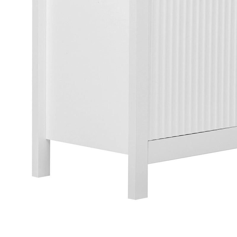Meuble d'entrée avec motif ondulé - 3 étagères réglables, 3 tiroirs et portes fermées, console de rangement avec poignée en métal