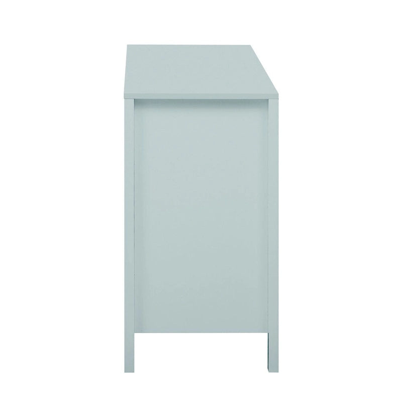 Meuble d'entrée avec motif ondulé - 3 étagères réglables, 3 tiroirs et portes fermées, console de rangement avec poignée en métal
