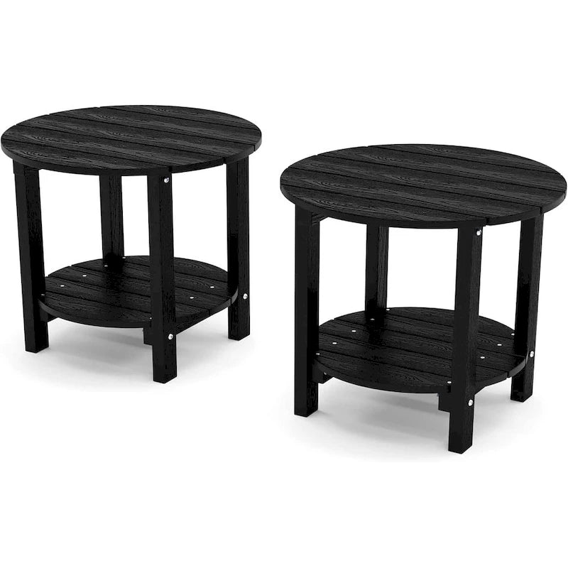 WINSOON Table d'appoint d'extérieur HIPS toutes saisons, ensemble de 2 tables rondes