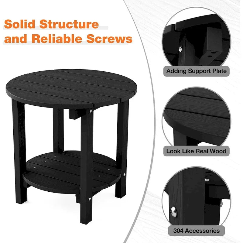 WINSOON Table d'appoint d'extérieur HIPS toutes saisons, ensemble de 2 tables rondes