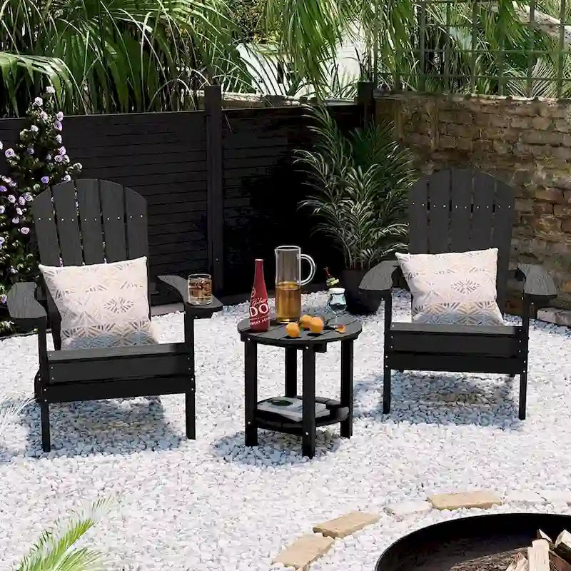 WINSOON Table d'appoint d'extérieur HIPS toutes saisons, ensemble de 2 tables rondes