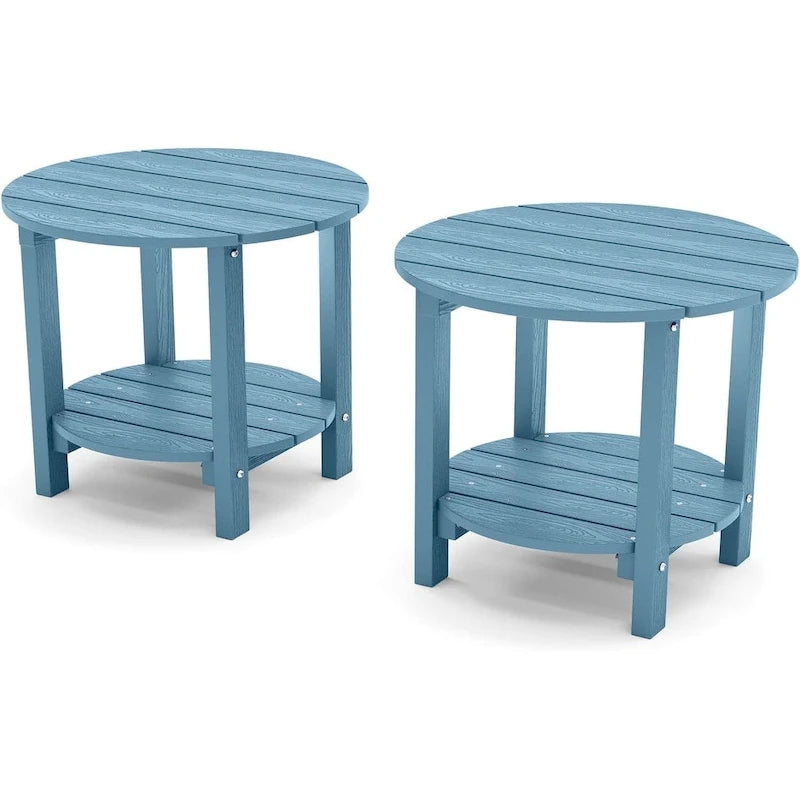 WINSOON Table d'appoint d'extérieur HIPS toutes saisons, ensemble de 2 tables rondes