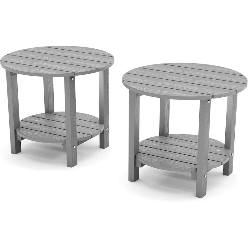 WINSOON Table d'appoint d'extérieur HIPS toutes saisons, ensemble de 2 tables rondes