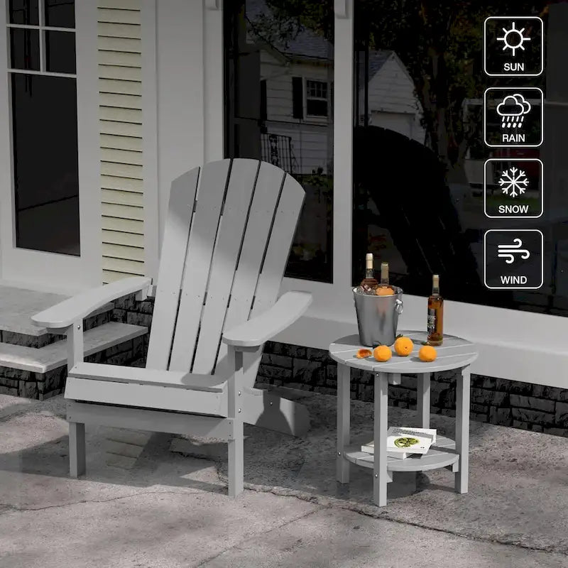 WINSOON Table d'appoint d'extérieur HIPS toutes saisons, ensemble de 2 tables rondes