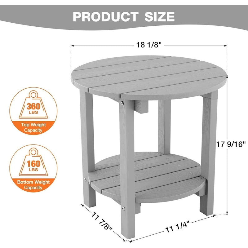 WINSOON Table d'appoint d'extérieur HIPS toutes saisons, ensemble de 2 tables rondes