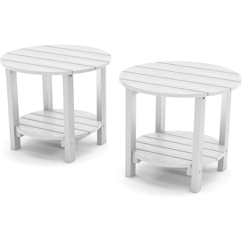 WINSOON Table d'appoint d'extérieur HIPS toutes saisons, ensemble de 2 tables rondes