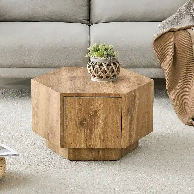 Hexagonal MDF Coffee Table with Drawers  Simple & Practical Design, Made from High-Quality Materials for Elegant Functionality
