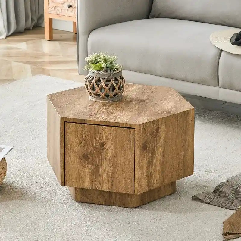 Table Basse Hexagonale en MDF avec Tiroirs Design Simple et Pratique, Fabriquée à partir de Matériaux de Haute Qualité pour une Fonctionnalité Élégante