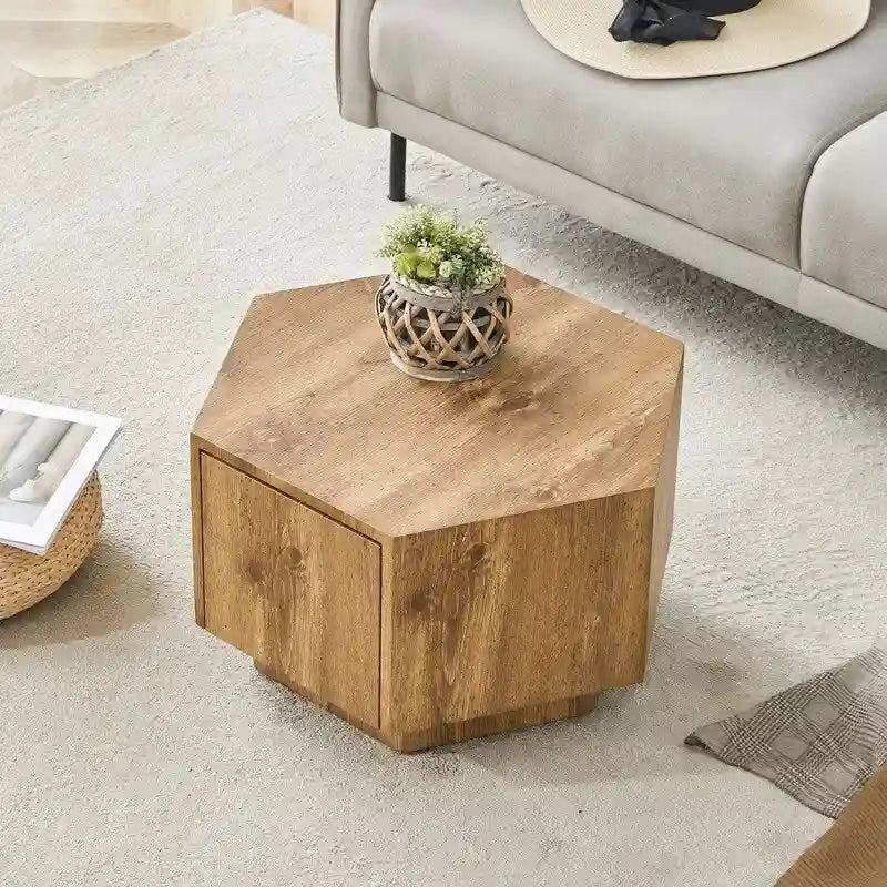 Table Basse Hexagonale en MDF avec Tiroirs Design Simple et Pratique, Fabriquée à partir de Matériaux de Haute Qualité pour une Fonctionnalité Élégante