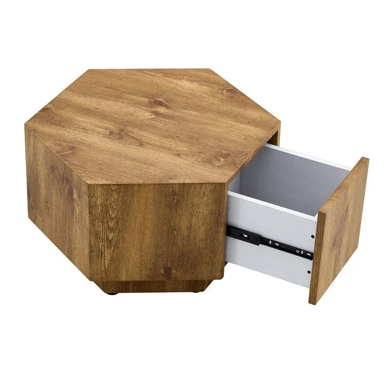 Table Basse Hexagonale en MDF avec Tiroirs Design Simple et Pratique, Fabriquée à partir de Matériaux de Haute Qualité pour une Fonctionnalité Élégante