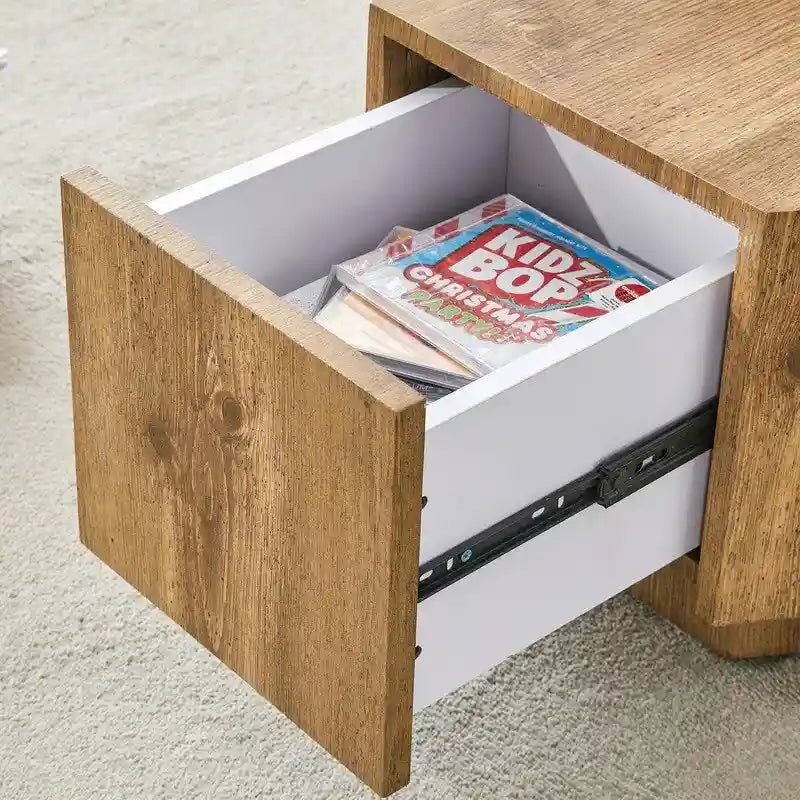 Table Basse Hexagonale en MDF avec Tiroirs Design Simple et Pratique, Fabriquée à partir de Matériaux de Haute Qualité pour une Fonctionnalité Élégante
