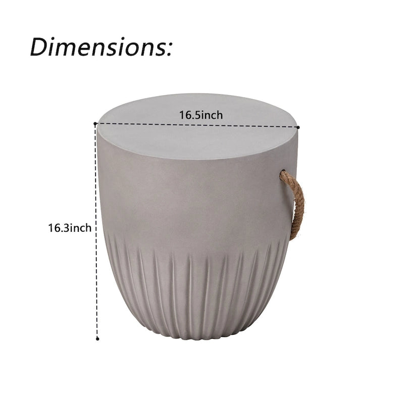 Table d'appoint extérieure légère en béton avec poignées en corde de chanvre